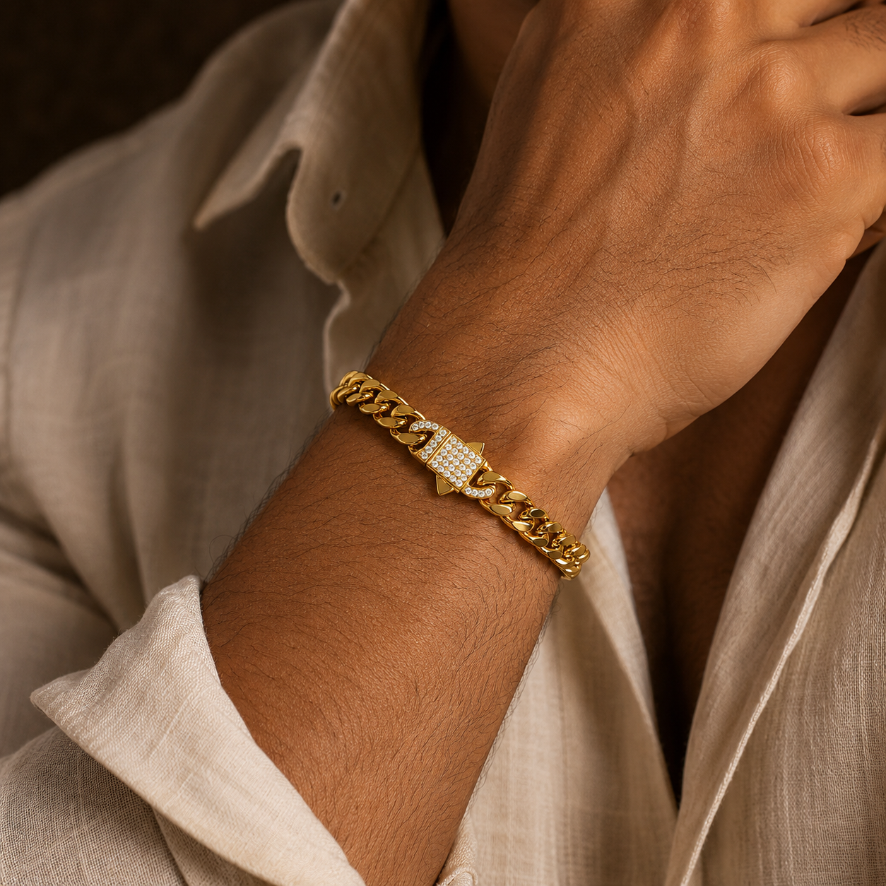 Designer Modern Real Golden Zircon clasp Standard 8MM STANDARD Bracelet | 18K PVD Gold Plated- For Men | Includes: Bracelet