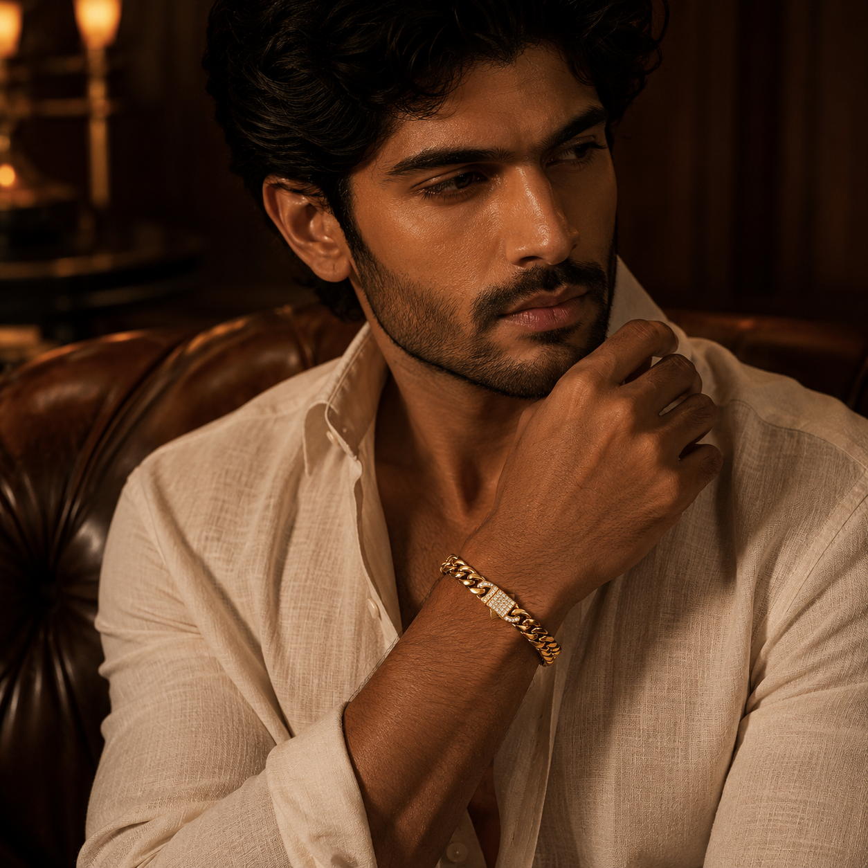 Designer Modern Real Golden Zircon clasp Standard 8MM STANDARD Bracelet | 18K PVD Gold Plated- For Men | Includes: Bracelet