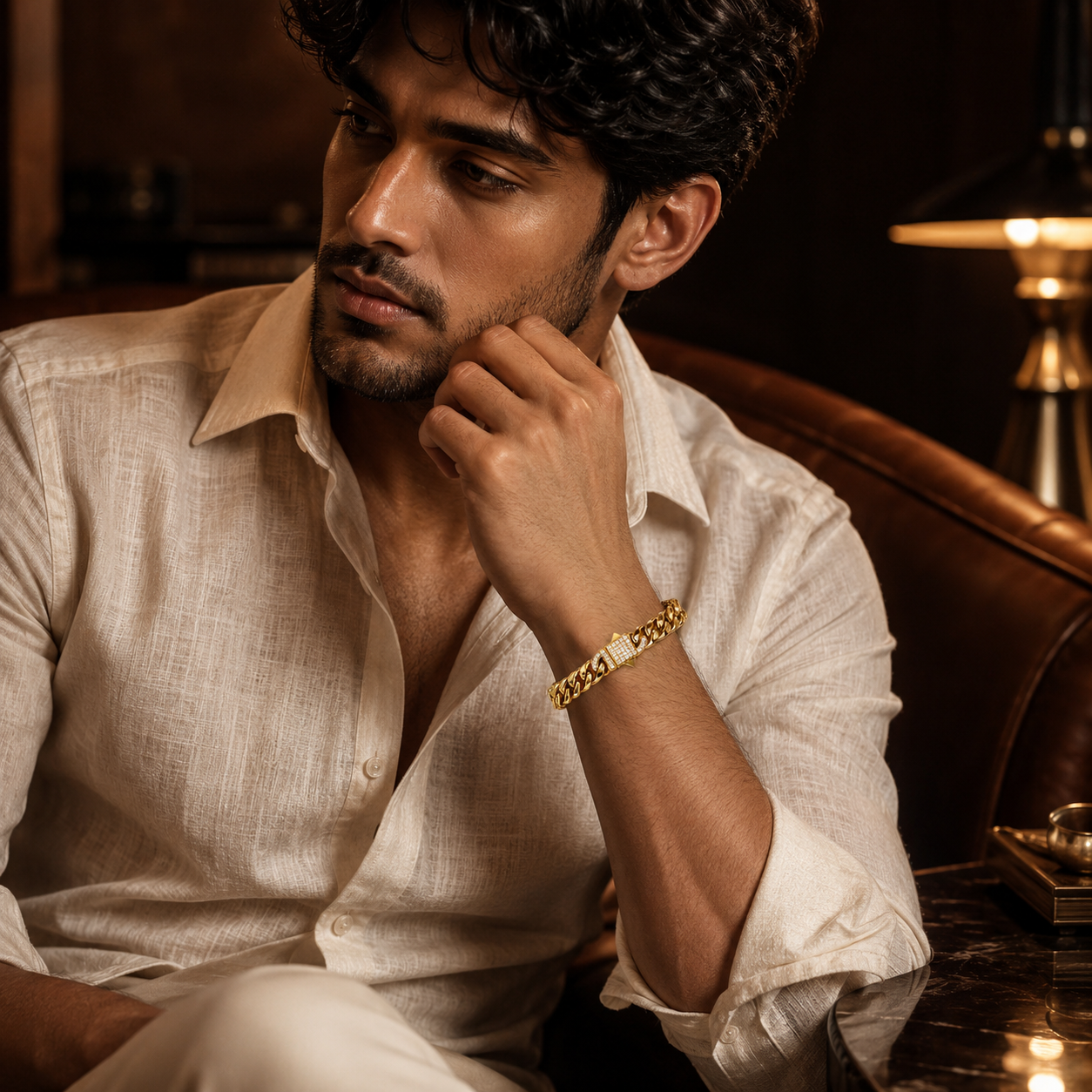 Designer Modern Real Golden Zircon clasp lean 6MM STANDARD Bracelet | 18K PVD Gold Plated- For Men | Includes: Bracelet