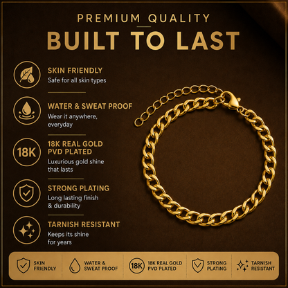 Golden Oval Link Design Flexi Size Steel Regular Bracelet (7MM) | 18K PVD Gold Plated- For Men | Includes: Bracelet