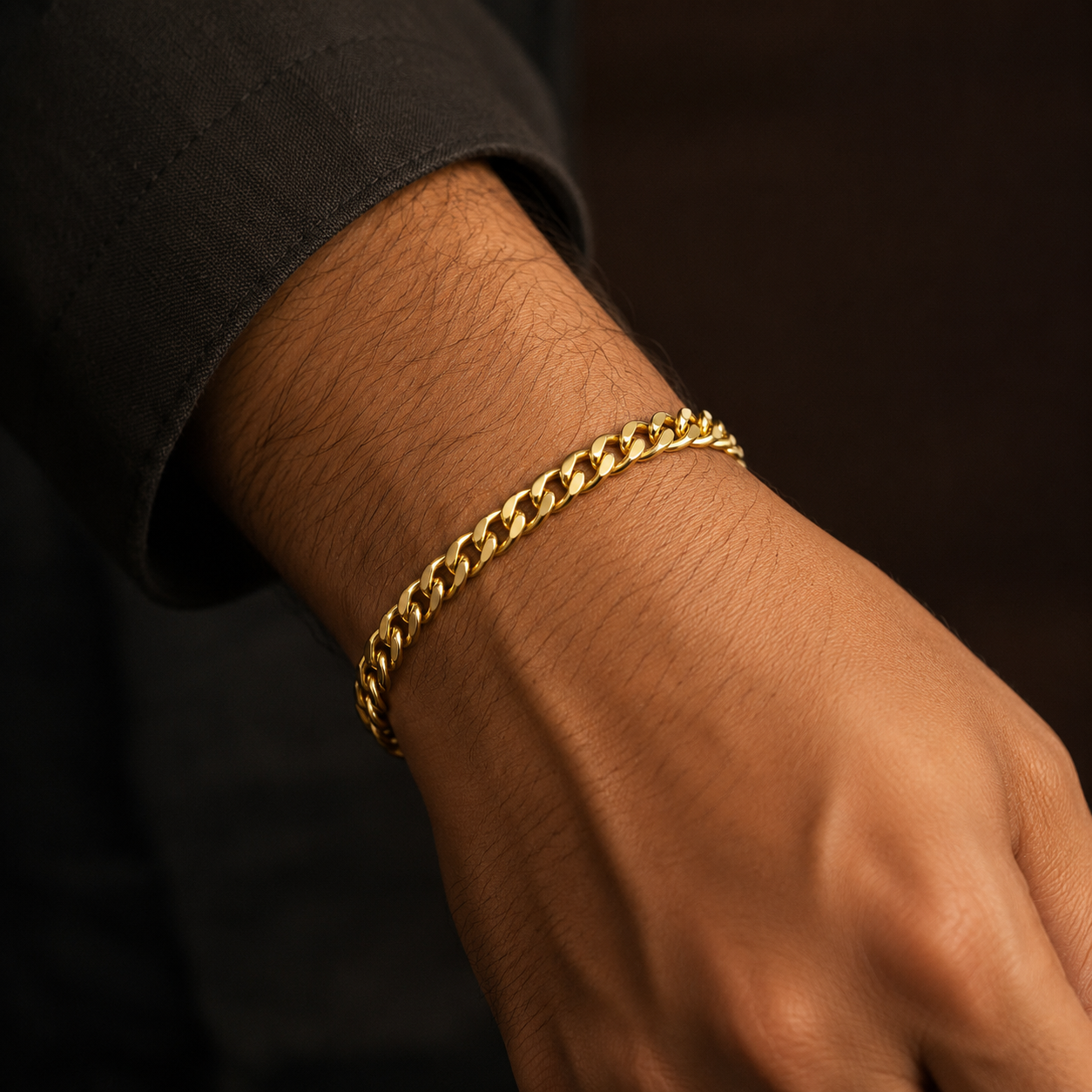 Golden Lean-Link Flexi Size Steel Regular Bracelet (7MM) | 18K PVD Gold Plated- For Men | Includes: Bracelet