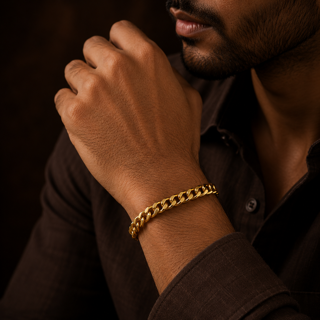 Golden Lean-Link Flexi Size Steel BOLD Bracelet (9MM) | 18K PVD Gold Plated- For Men | Includes: Bracelet