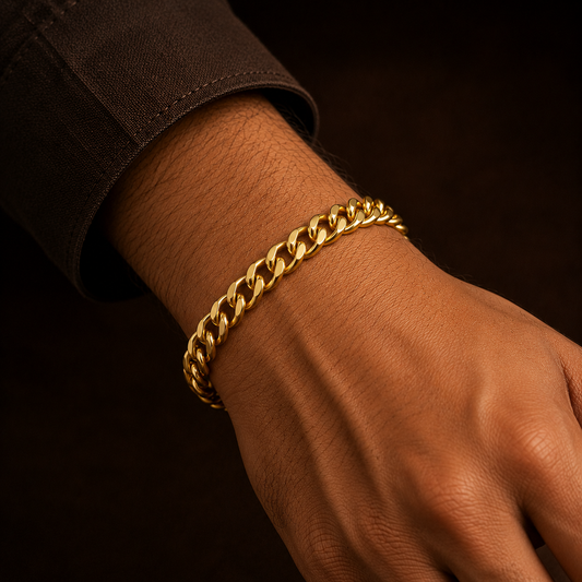 Golden Lean-Link Flexi Size Steel BOLD Bracelet (9MM) | 18K PVD Gold Plated- For Men | Includes: Bracelet