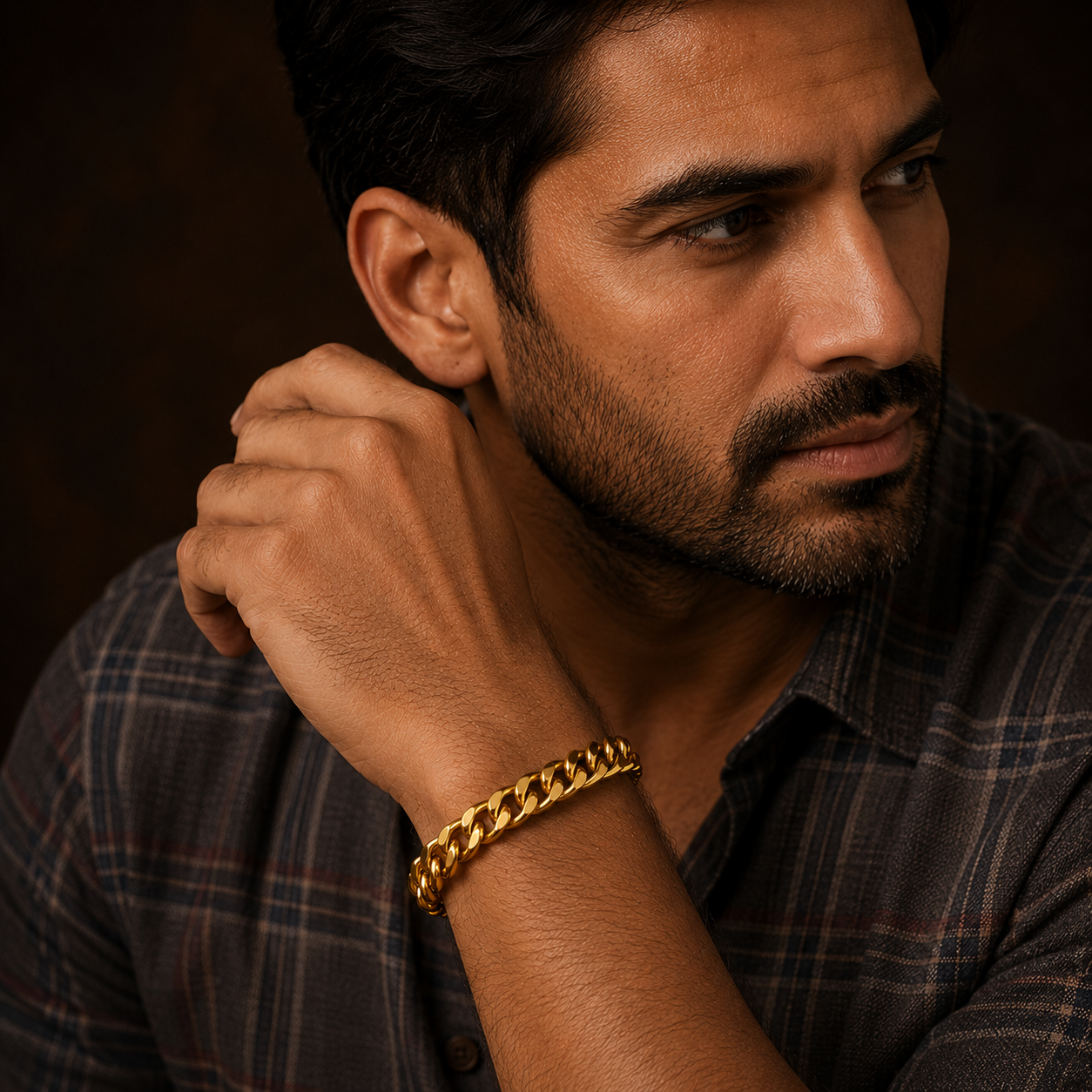 Golden Lean-Link Flexi Size Steel BOLD Bracelet (9MM) | 18K PVD Gold Plated- For Men | Includes: Bracelet