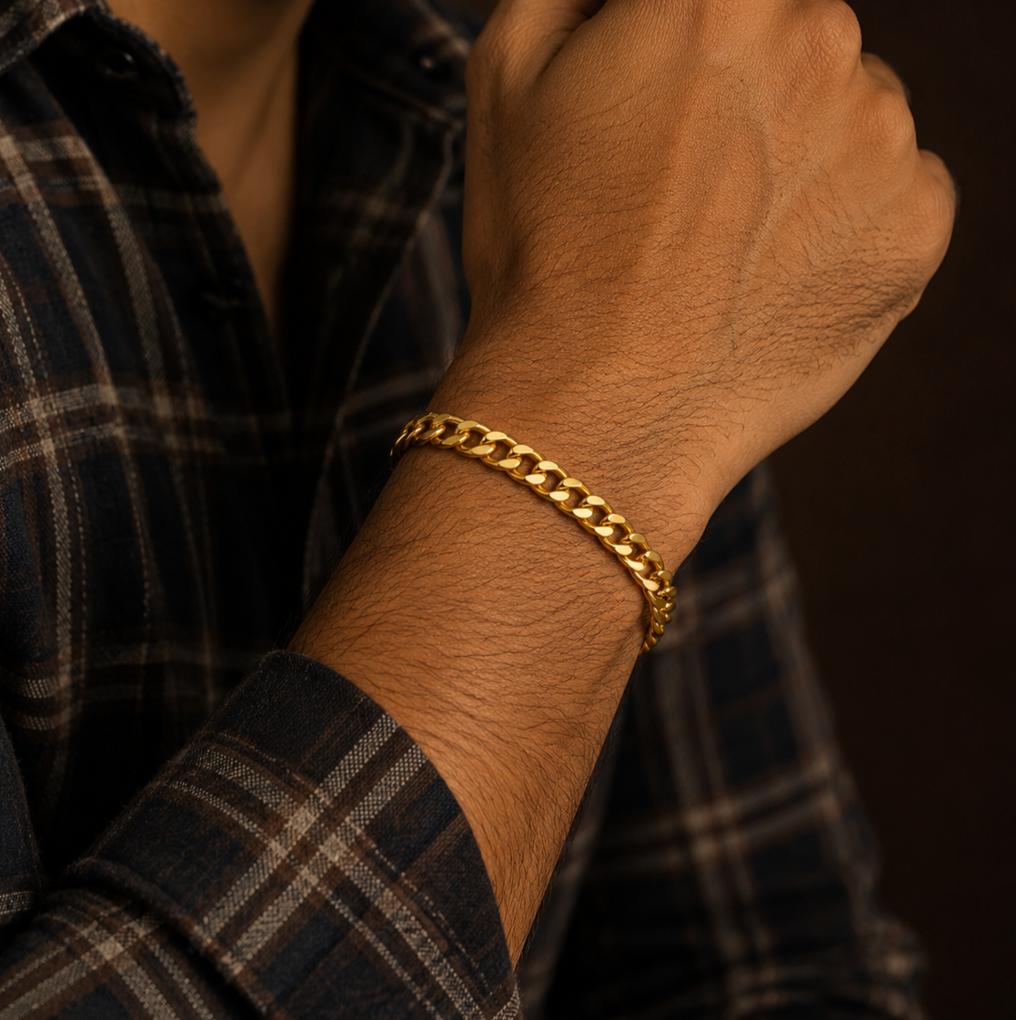 Golden Lean-Link Flexi Size Steel Regular Bracelet (7MM) | 18K PVD Gold Plated- For Men | Includes: Bracelet
