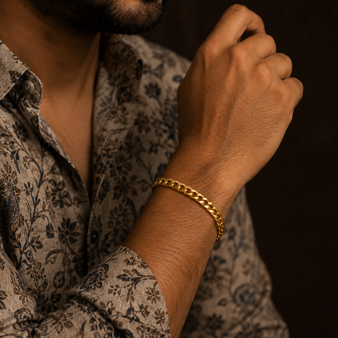 Golden Lean-Link Flexi Size Steel Regular Bracelet (7MM) | 18K PVD Gold Plated- For Men | Includes: Bracelet