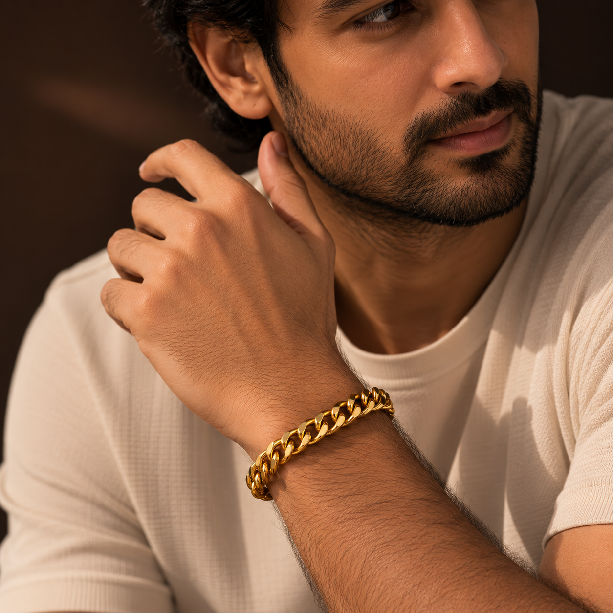 Golden Lean-Link Flexi Size Steel BOLD Bracelet (9MM) | 18K PVD Gold Plated- For Men | Includes: Bracelet