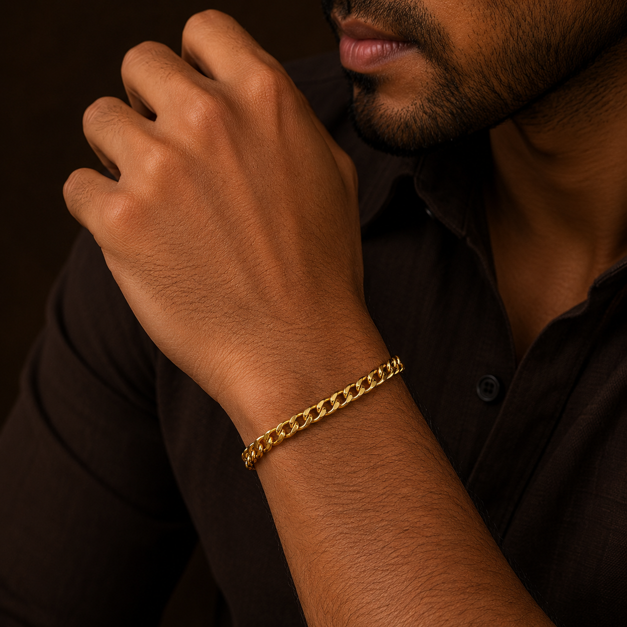 Golden Lean-Link Flexi Size Steel THIN Bracelet (5MM) | 18K PVD Gold Plated- For Men | Includes: Bracelet
