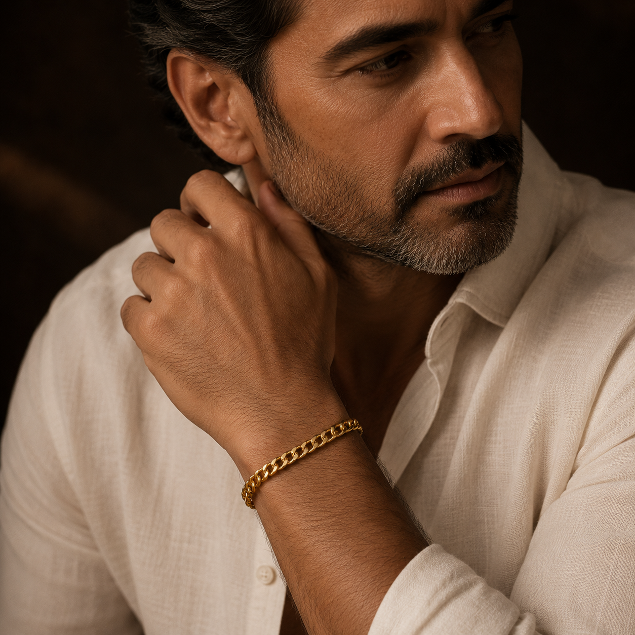 Golden Lean-Link Flexi Size Steel THIN Bracelet (5MM) | 18K PVD Gold Plated- For Men | Includes: Bracelet