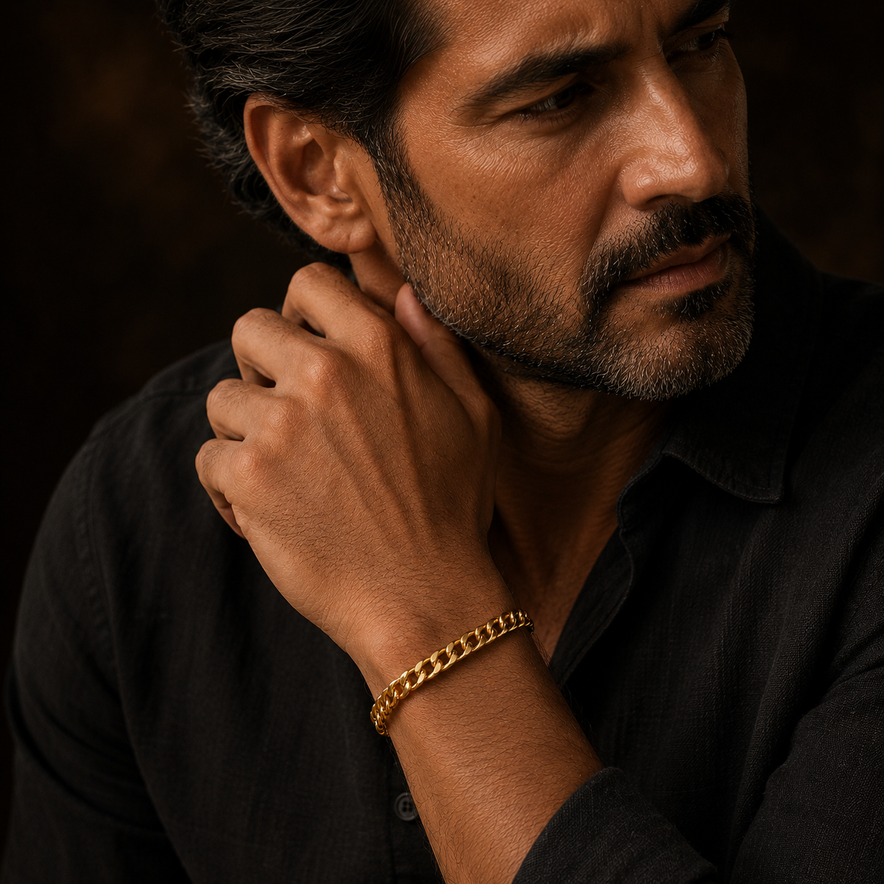Golden Lean-Link Flexi Size Steel THIN Bracelet (5MM) | 18K PVD Gold Plated- For Men | Includes: Bracelet