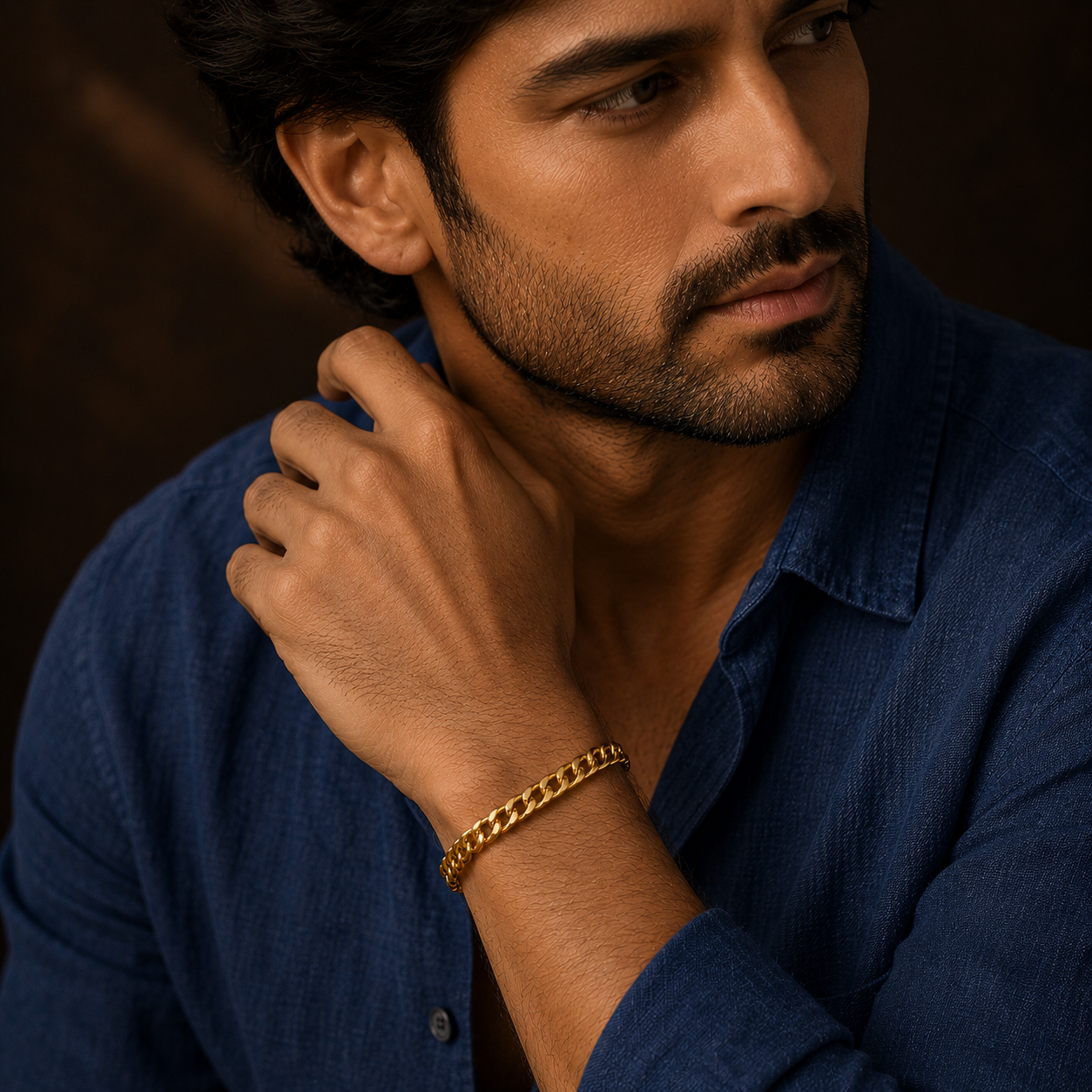 Golden Lean-Link Flexi Size Steel THIN Bracelet (5MM) | 18K PVD Gold Plated- For Men | Includes: Bracelet