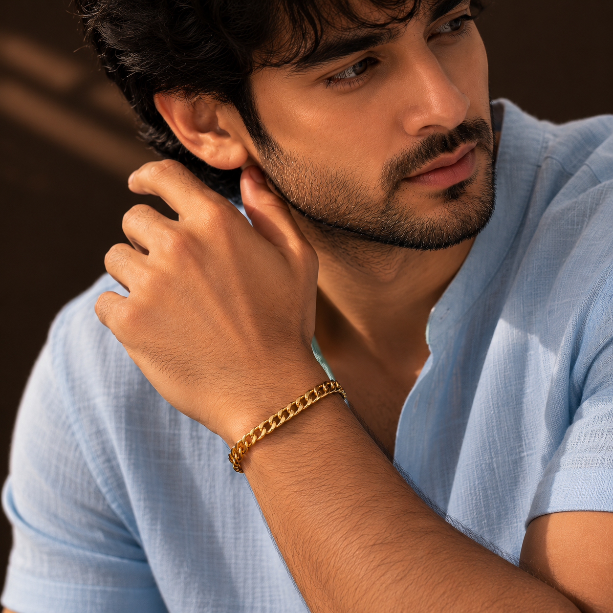 Golden Lean-Link Flexi Size Steel THIN Bracelet (5MM) | 18K PVD Gold Plated- For Men | Includes: Bracelet