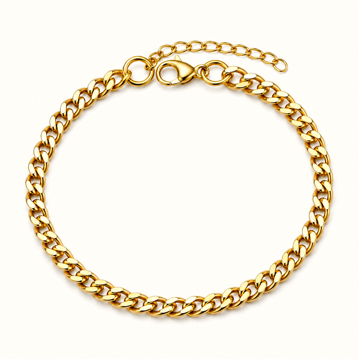 Golden Lean-Link Flexi Size Steel THIN Bracelet (5MM) | 18K PVD Gold Plated- For Men | Includes: Bracelet