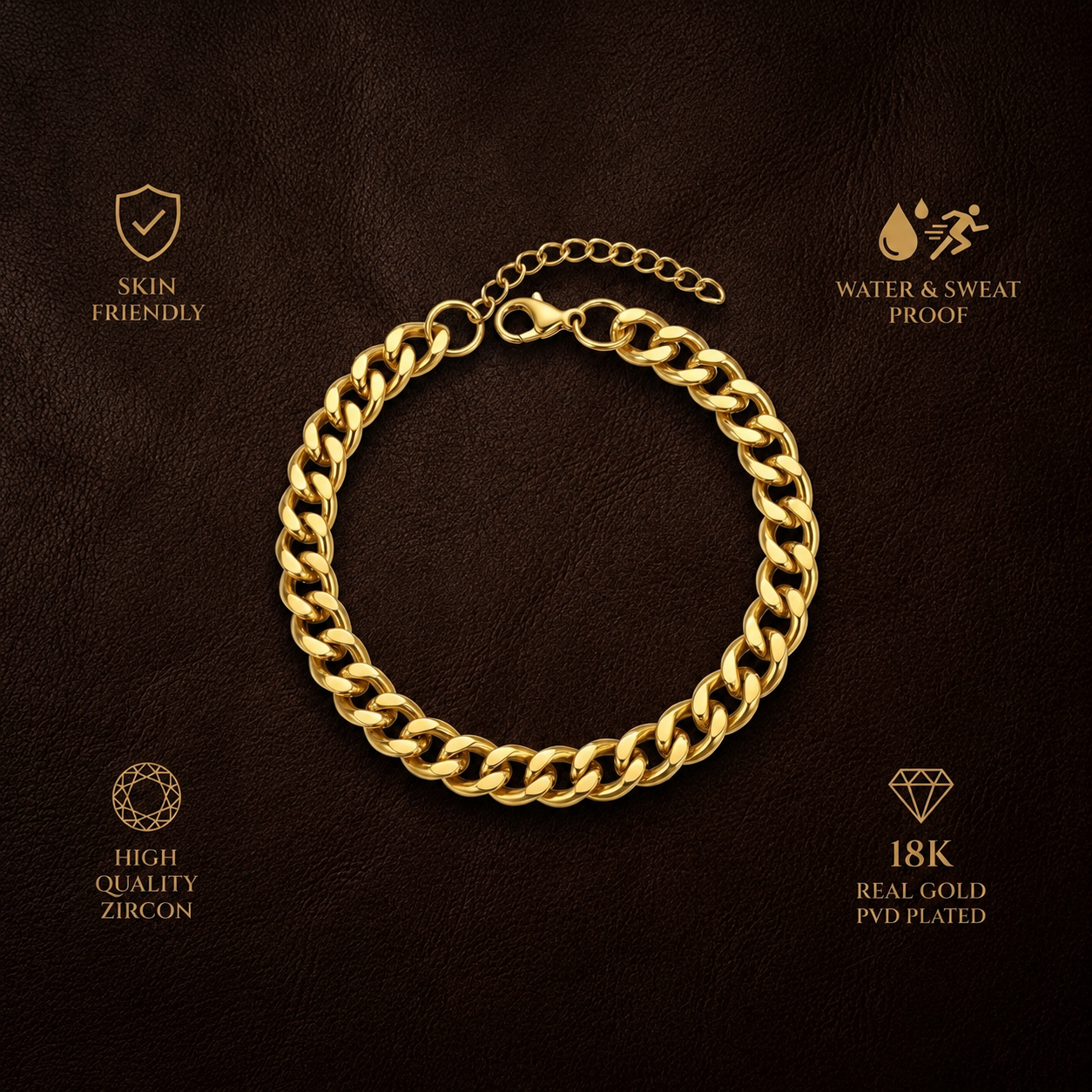 Golden Lean-Link Flexi Size Steel BOLD Bracelet (9MM) | 18K PVD Gold Plated- For Men | Includes: Bracelet