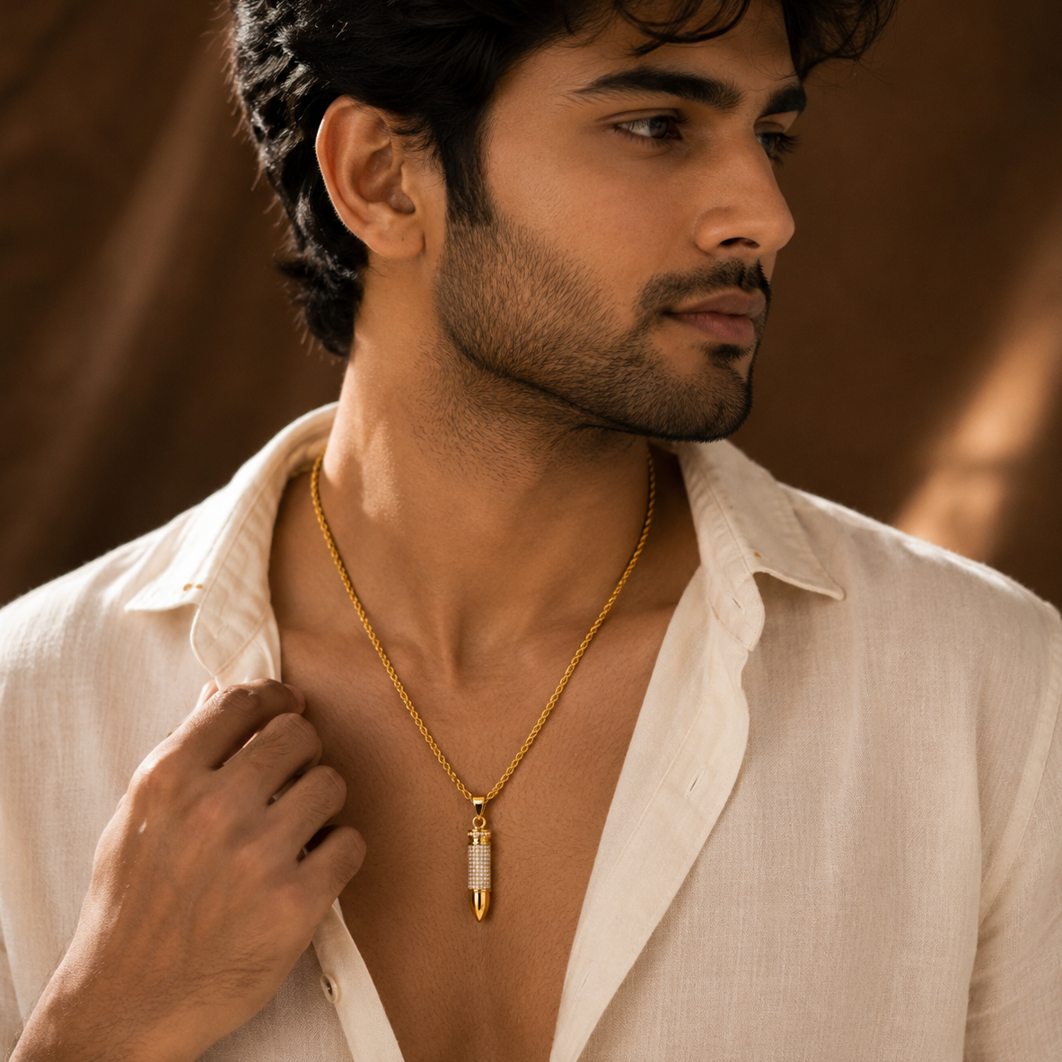Ultra Posh Bullet Zircon Golden Necklace | 18K PVD REAL Gold Plated- For Men| Includes: Necklace