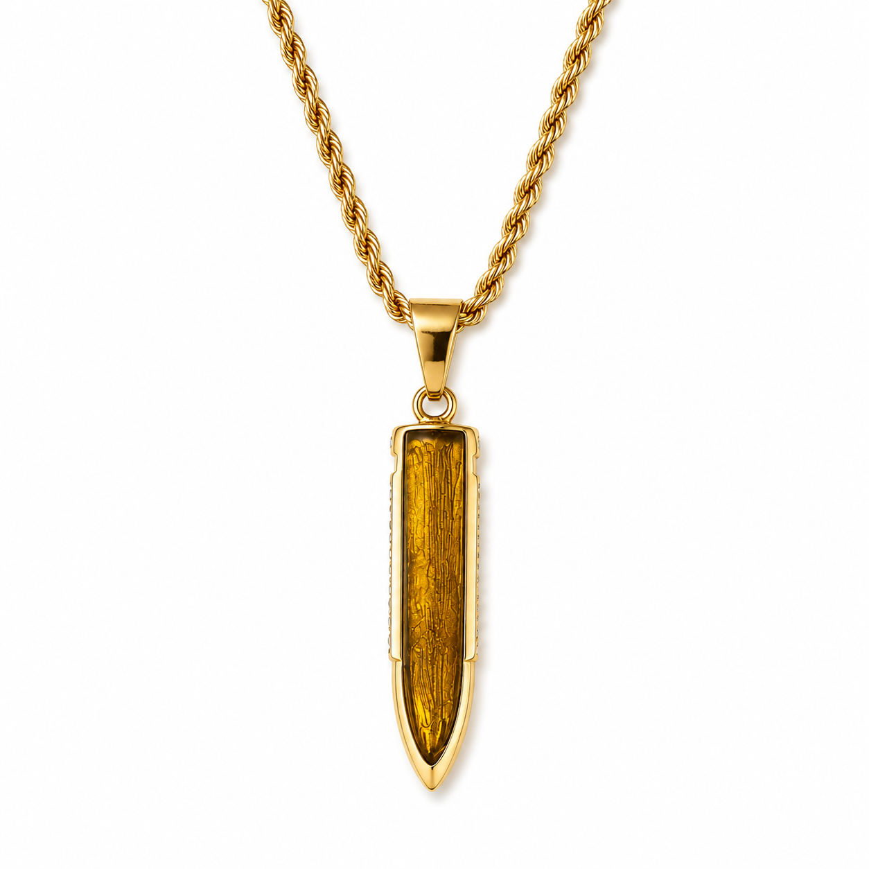 Ultra Posh Bullet Zircon Golden Necklace | 18K PVD REAL Gold Plated- For Men| Includes: Necklace