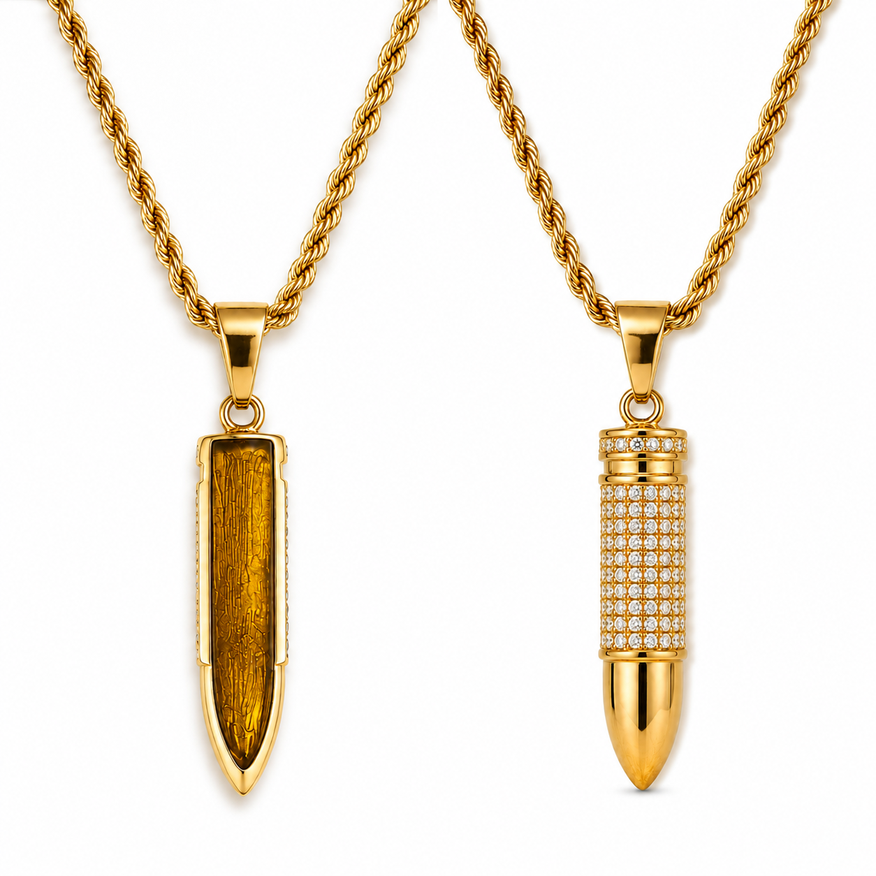 Ultra Posh Bullet Zircon Golden Necklace | 18K PVD REAL Gold Plated- For Men| Includes: Necklace