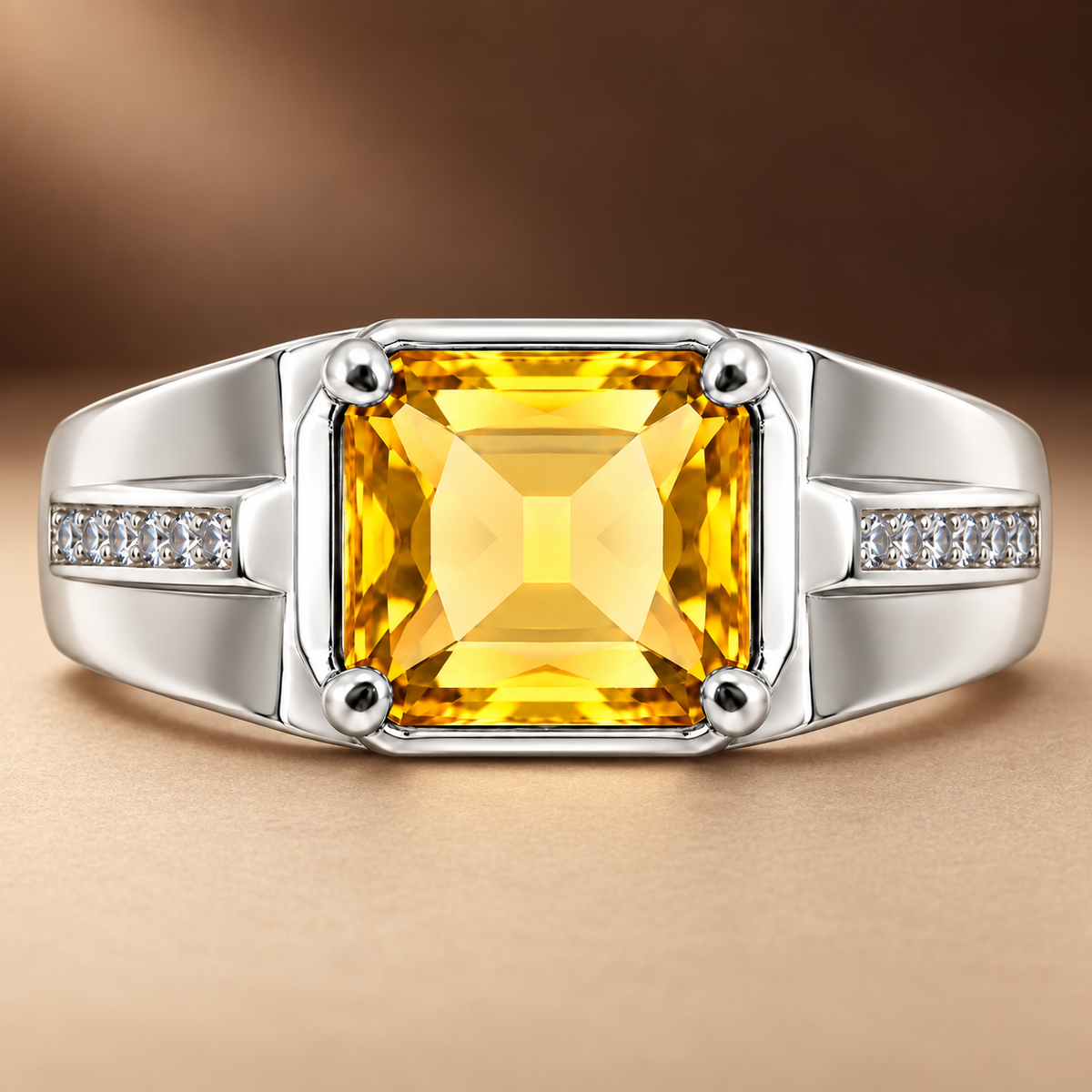 Square Yellow Statement Ring | Silver-Tone – For Men | Includes: Ring