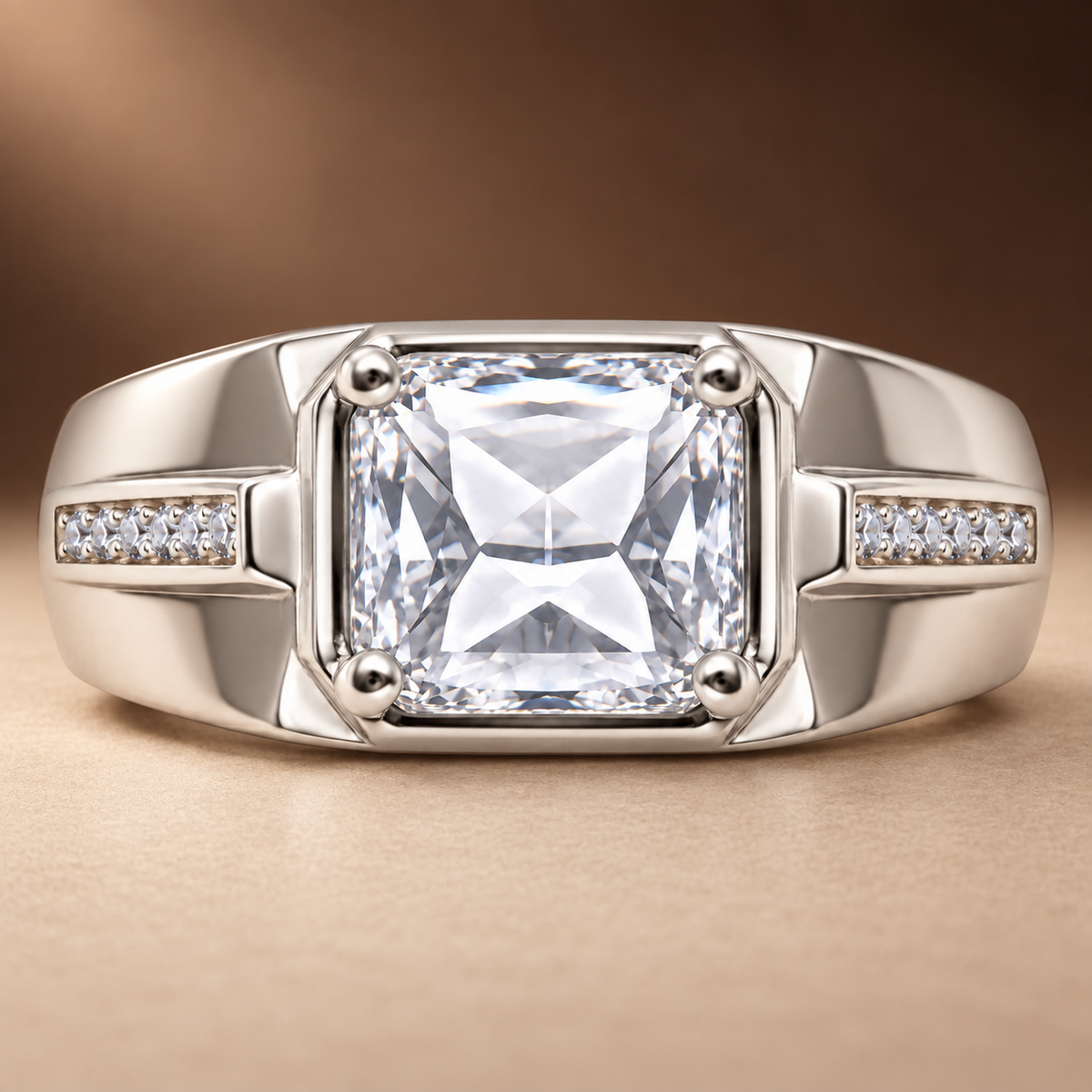 Square Clear Statement Ring | Silver-Tone – For Men | Includes: Ring