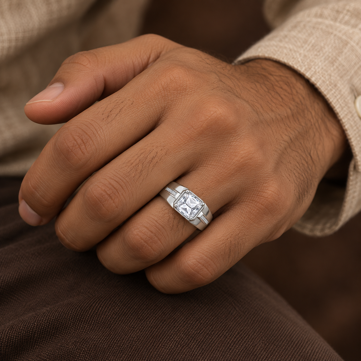 Square Clear Statement Ring | Silver-Tone – For Men | Includes: Ring