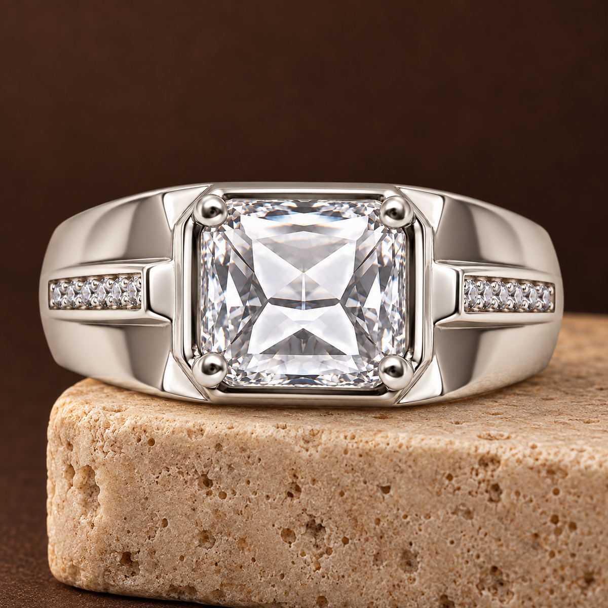 Square Clear Statement Ring | Silver-Tone – For Men | Includes: Ring