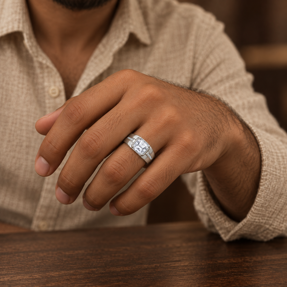 Square Clear Statement Ring | Silver-Tone – For Men | Includes: Ring