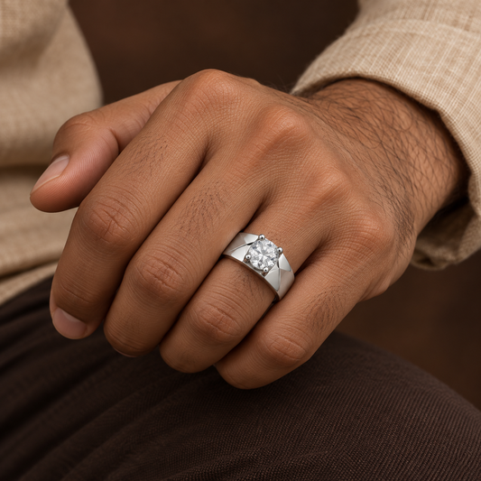 Round Clear Geometric Ring | Silver-Tone – For Men | Includes: Ring