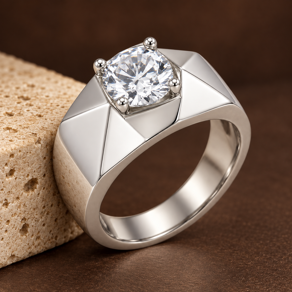 Round Clear Geometric Ring | Silver-Tone – For Men | Includes: Ring