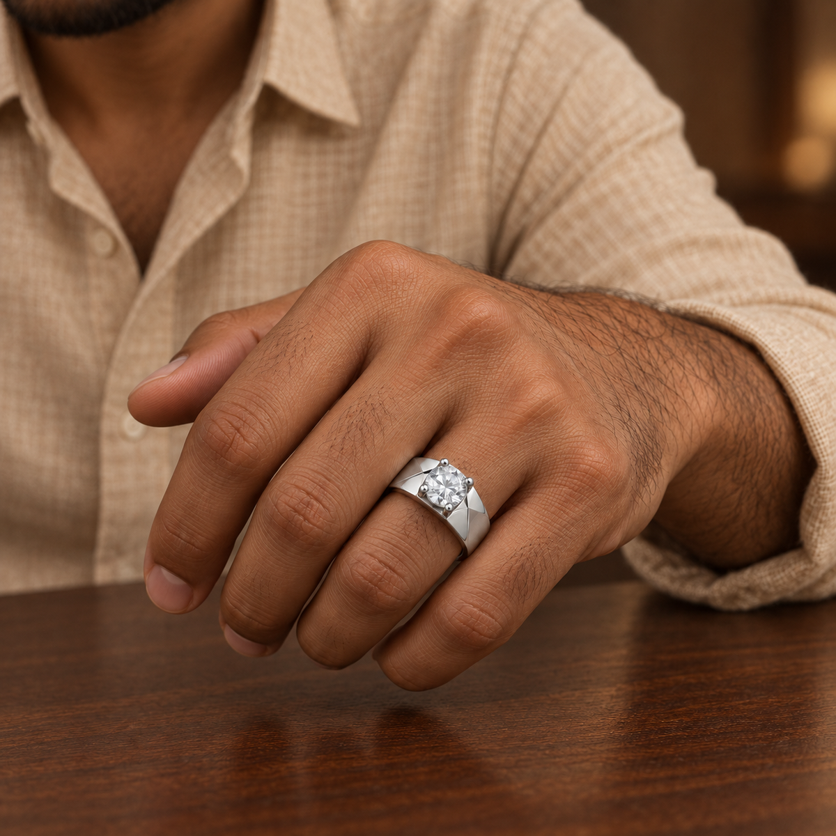 Round Clear Geometric Ring | Silver-Tone – For Men | Includes: Ring