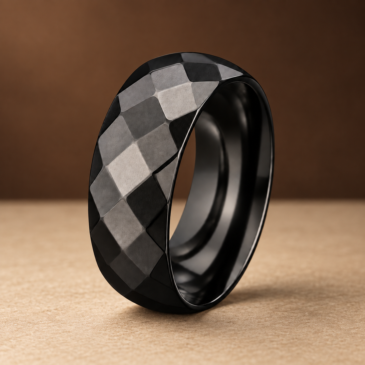 Geometric Faceted Band Ring | Black-Tone – For Men | Includes: Ring