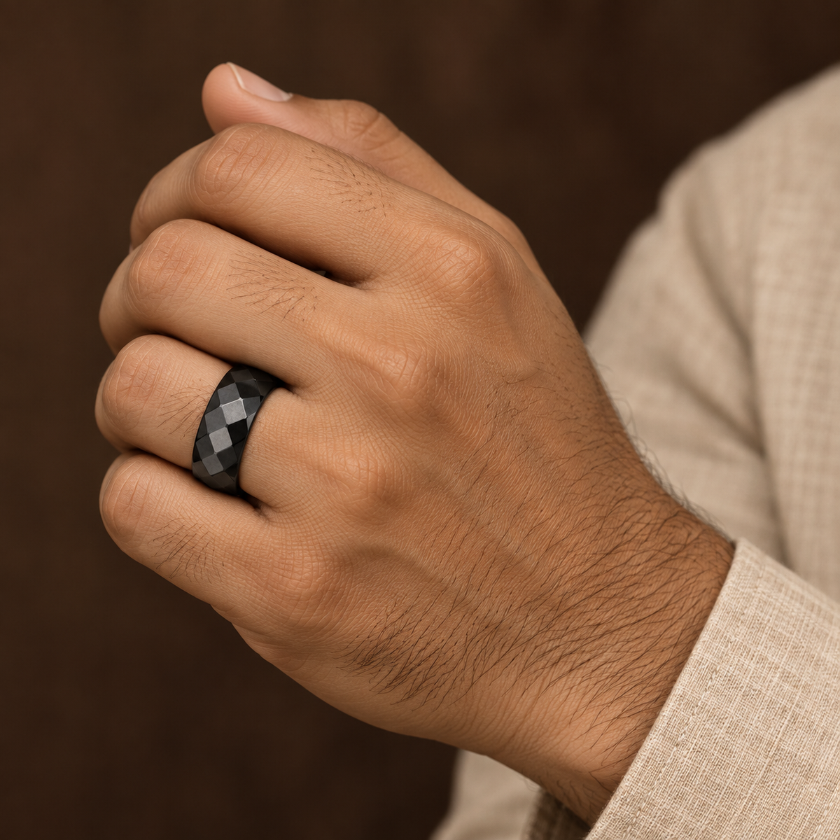 Geometric Faceted Band Ring | Black-Tone – For Men | Includes: Ring