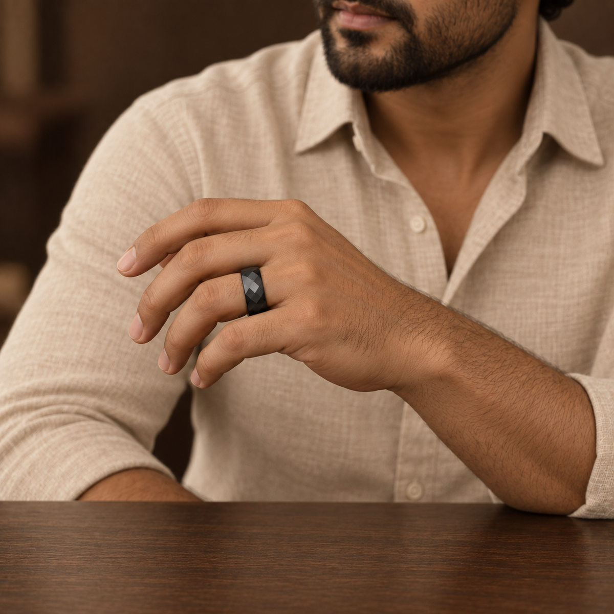 Geometric Faceted Band Ring | Black-Tone – For Men | Includes: Ring