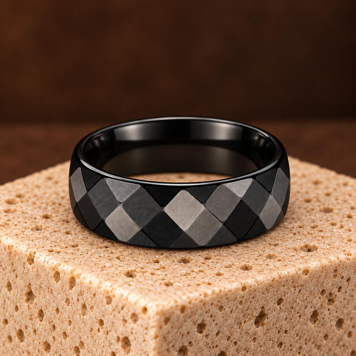 Geometric Faceted Band Ring | Black-Tone – For Men | Includes: Ring