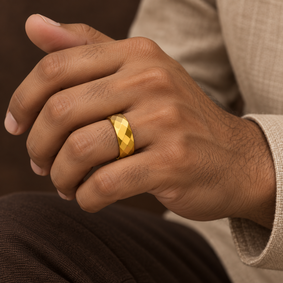 Geometric Faceted Band Ring | Gold-Tone – For Men | Includes: Ring