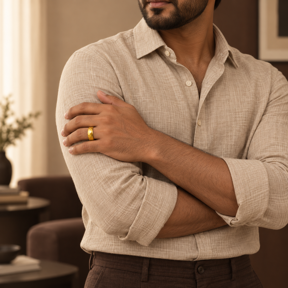 Geometric Faceted Band Ring | Gold-Tone – For Men | Includes: Ring