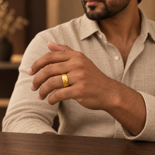 Geometric Faceted Band Ring | Gold-Tone – For Men | Includes: Ring