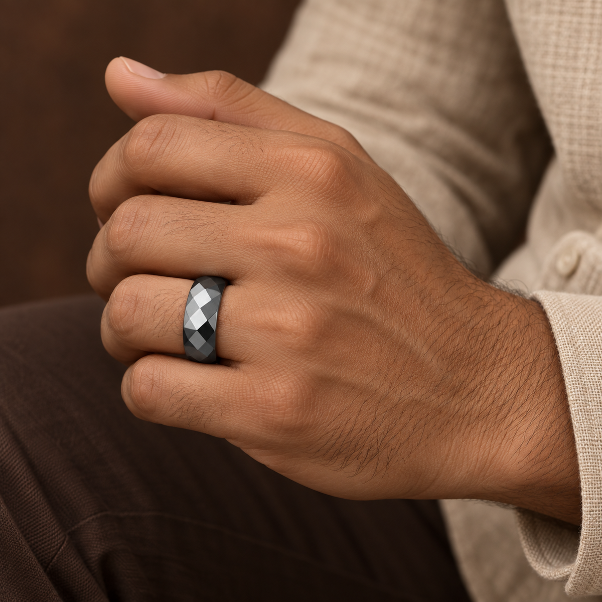 Geometric Faceted Band Ring | Silver-Tone – For Men | Includes: Ring