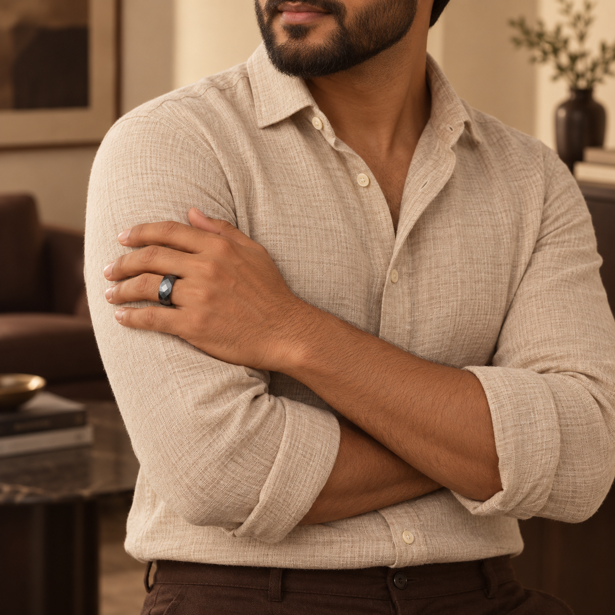 Geometric Faceted Band Ring | Silver-Tone – For Men | Includes: Ring