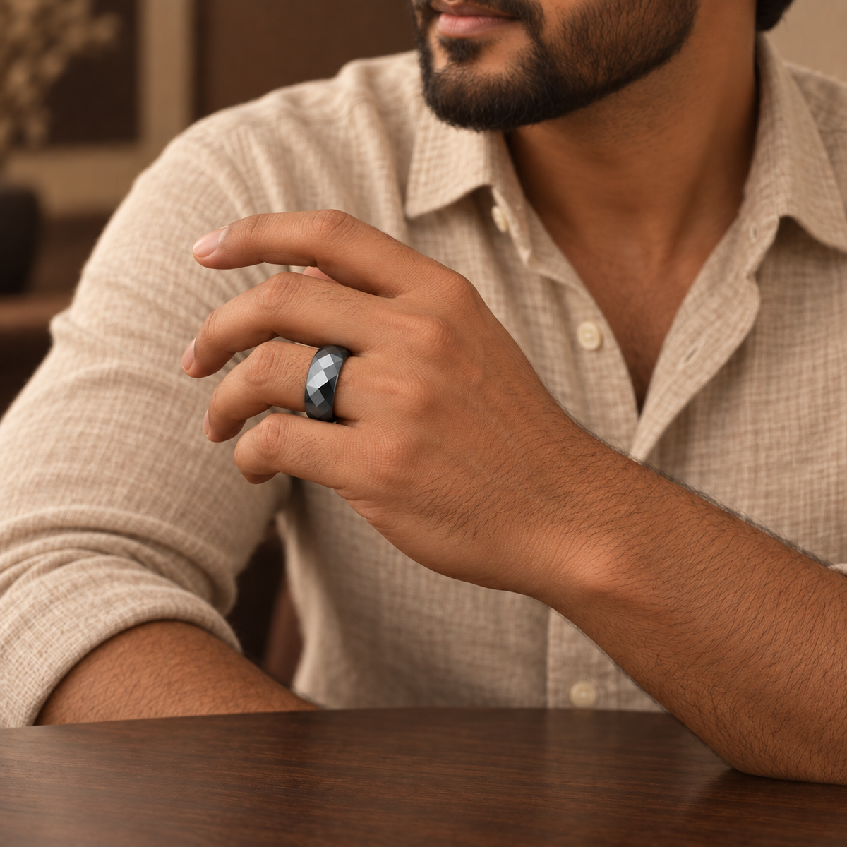 Geometric Faceted Band Ring | Silver-Tone – For Men | Includes: Ring