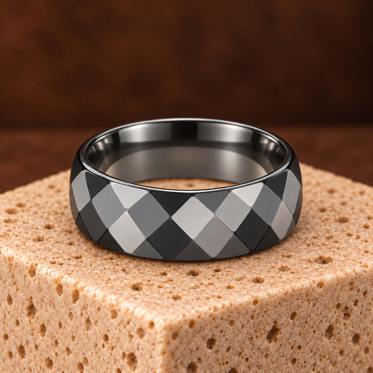 Geometric Faceted Band Ring | Silver-Tone – For Men | Includes: Ring