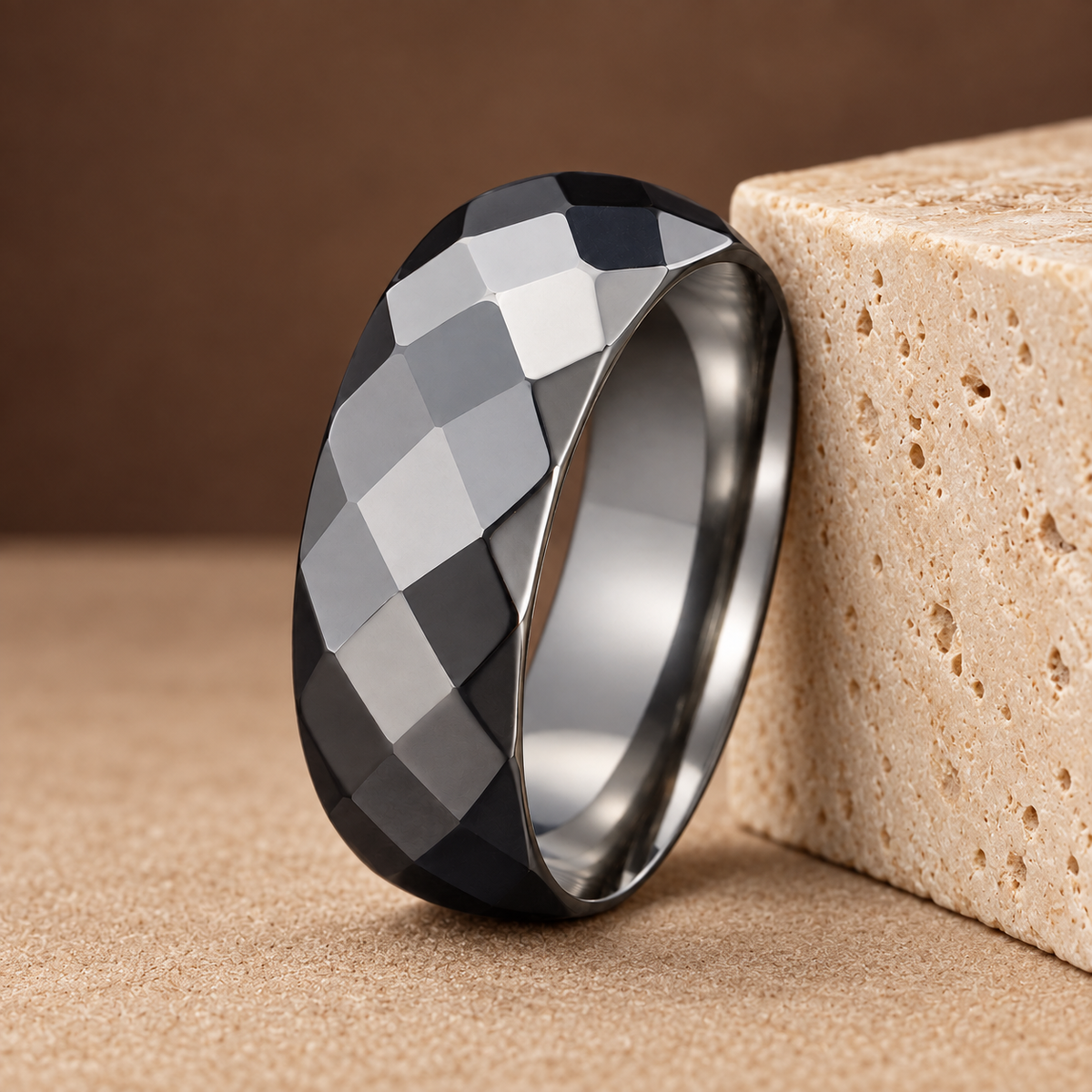 Geometric Faceted Band Ring | Silver-Tone – For Men | Includes: Ring