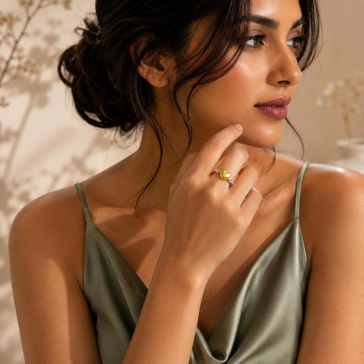 Silver Golden Heart Flexi Size Ring | 18K PVD Gold Plated- For Women | Includes: Ring