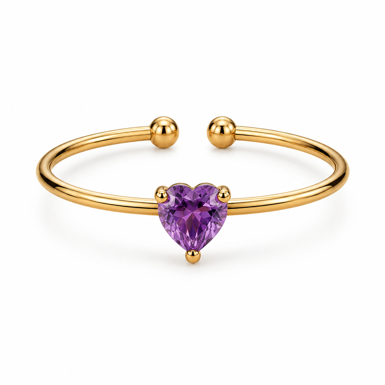 Dainty Purple Solitaire Heart Zircon Flexi Size Ring | 18K PVD Gold Plated- For Women | Includes: Ring