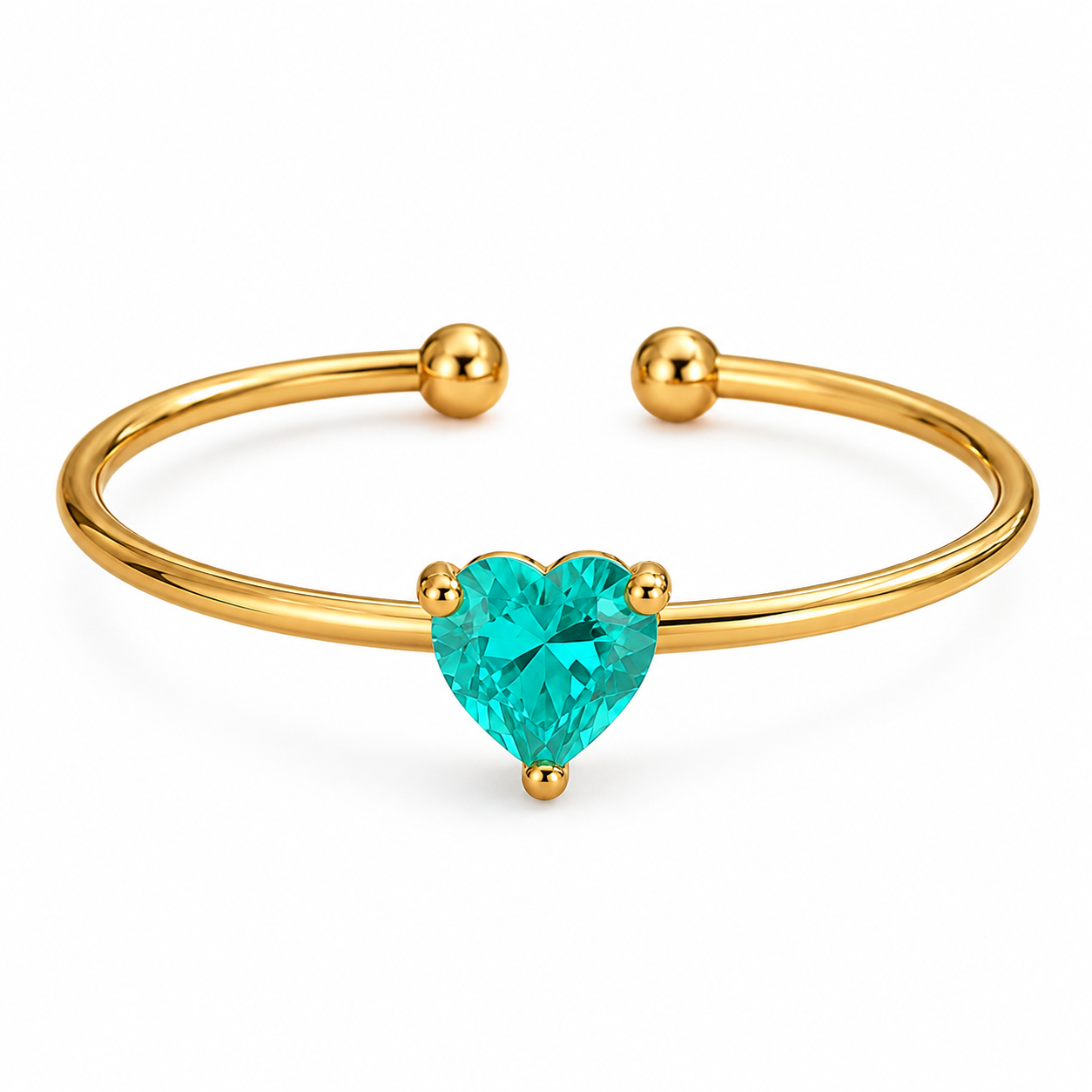Dainty Cyan Solitaire Heart Zircon Flexi Size Ring | 18K PVD Gold Plated- For Women | Includes: Ring