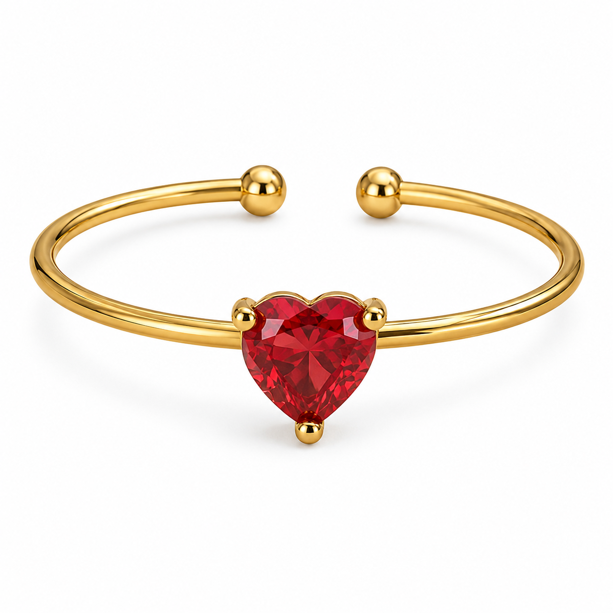 Dainty Red Solitaire Heart Zircon Flexi Size Ring | 18K PVD Gold Plated- For Women | Includes: Ring