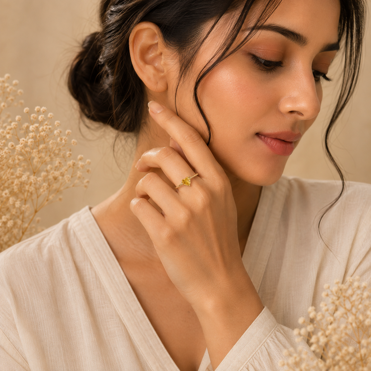 Dainty Yellow Solitaire Heart Zircon Flexi Size Ring | 18K PVD Gold Plated- For Women | Includes: Ring