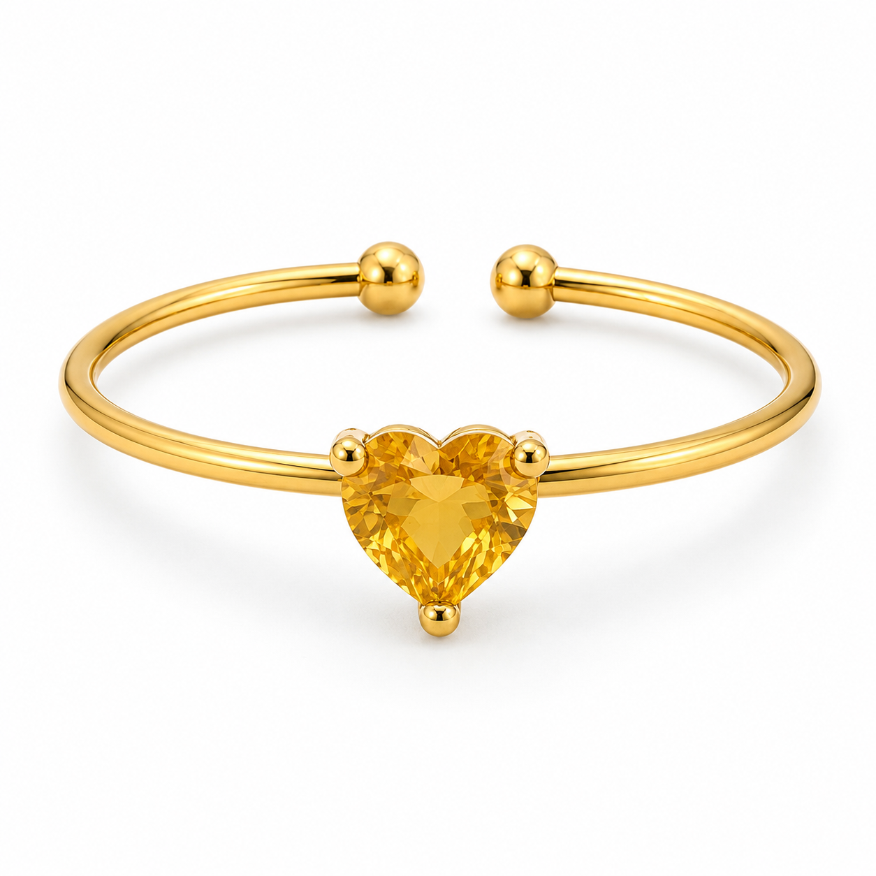Dainty Yellow Solitaire Heart Zircon Flexi Size Ring | 18K PVD Gold Plated- For Women | Includes: Ring
