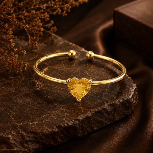 Dainty Yellow Solitaire Heart Zircon Flexi Size Ring | 18K PVD Gold Plated- For Women | Includes: Ring