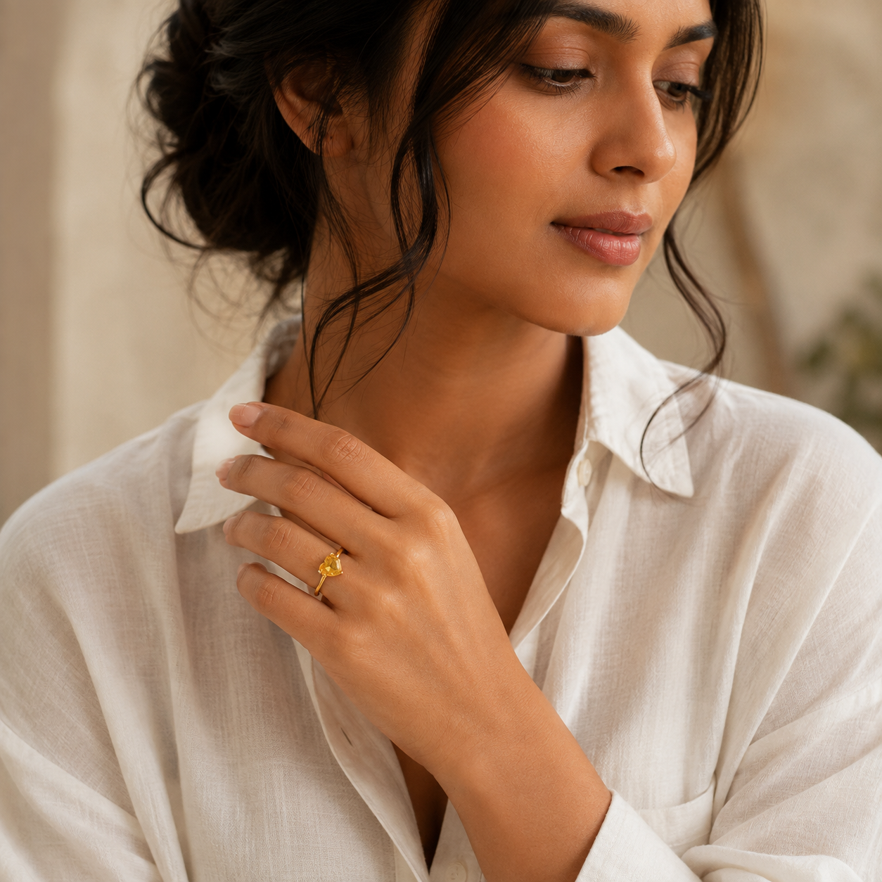 Dainty Yellow Solitaire Heart Zircon Flexi Size Ring | 18K PVD Gold Plated- For Women | Includes: Ring