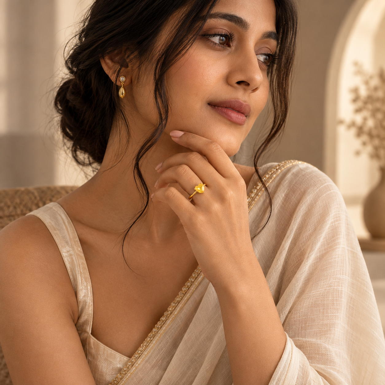 Dainty Yellow Solitaire Heart Zircon Flexi Size Ring | 18K PVD Gold Plated- For Women | Includes: Ring